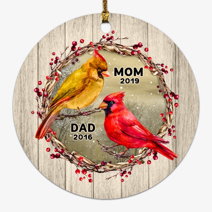 Cardinals Berry Branch Wreath Family Memorial Personalized Circle Ornament
