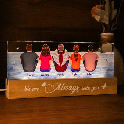 Always With You Sky Family Members Grandma Grandpa Dad Mom Kids Dogs Cats Memorial Gift Personalized Acrylic LED Night Light