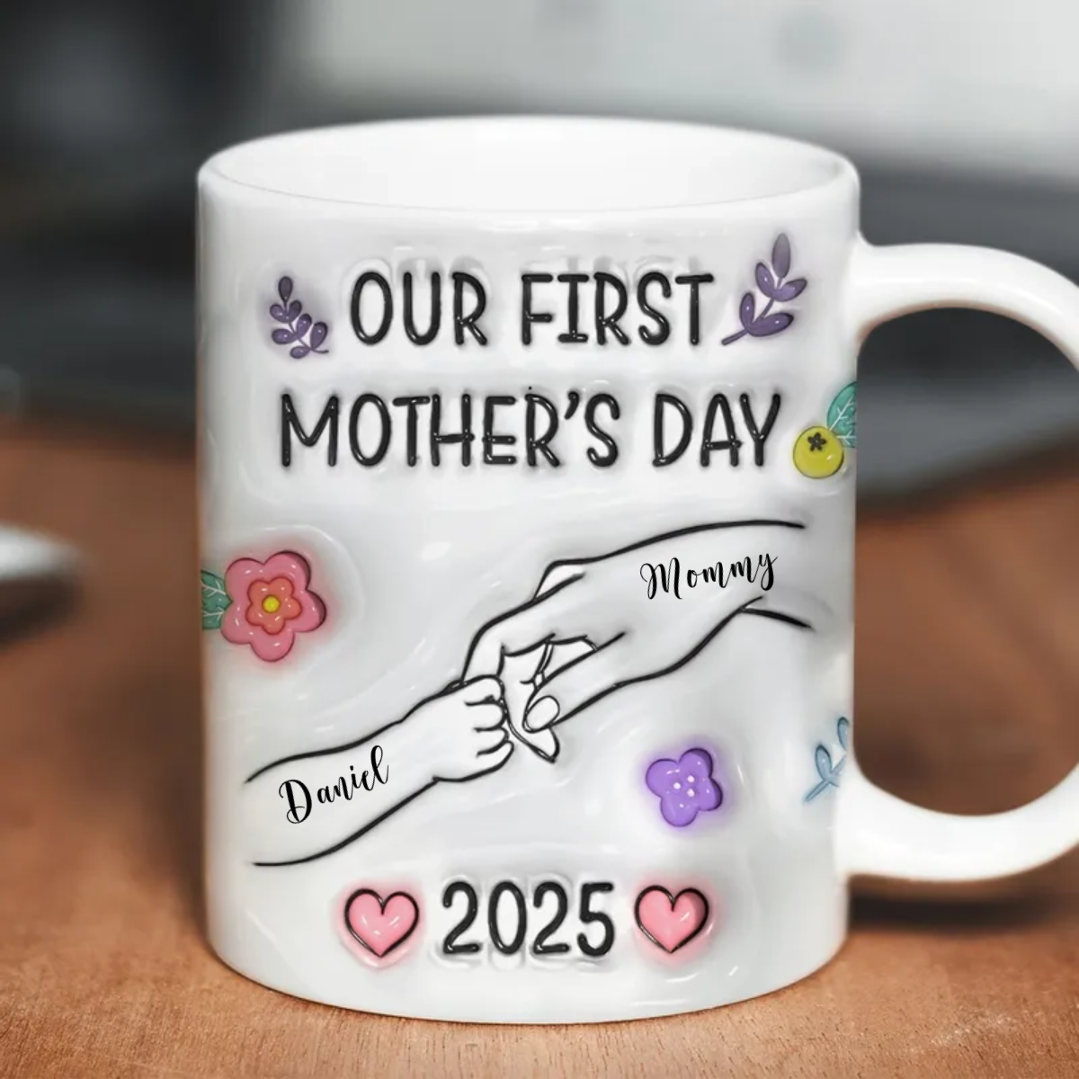 Our First Mother's Day 3D Inflated Baby Holding Mum Hand Personalized Mug, Heartfelt Gift for Mom