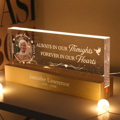 Always In Our Thoughts Forever In Our Hearts Personalized Acrylic Block LED Night Light