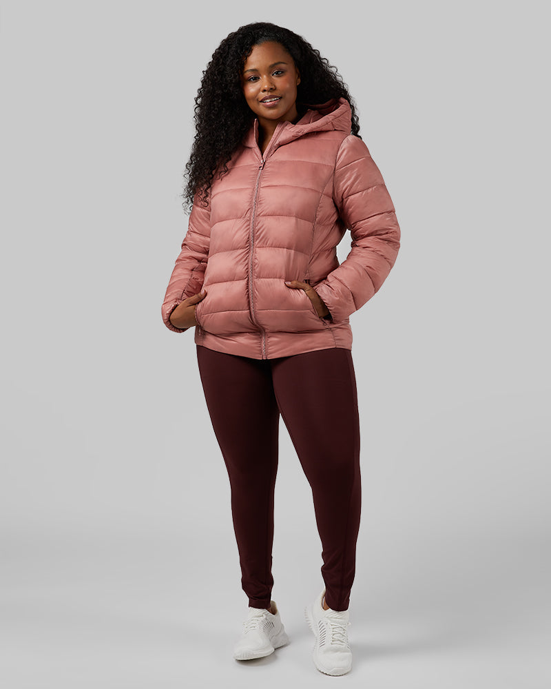 32 Degrees Copper Mule _ Women's Poly-Fill Hooded Packable Jacket {model: Audrey is 5'8", wearing size L}{bottom}{right} {bottom}{right}