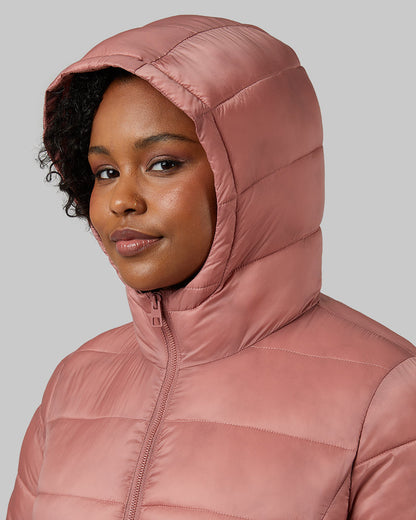 32 Degrees Copper Mule _ Women's Poly-Fill Hooded Packable Jacket {model: Audrey is 5'8", wearing size L}{bottom}{right} {bottom}{right}