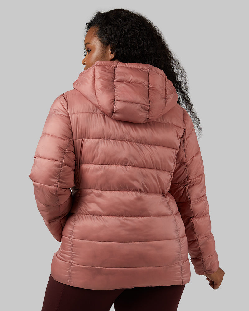 32 Degrees Copper Mule _ Women's Poly-Fill Hooded Packable Jacket {model: Audrey is 5'8", wearing size L}{bottom}{right} {bottom}{right}