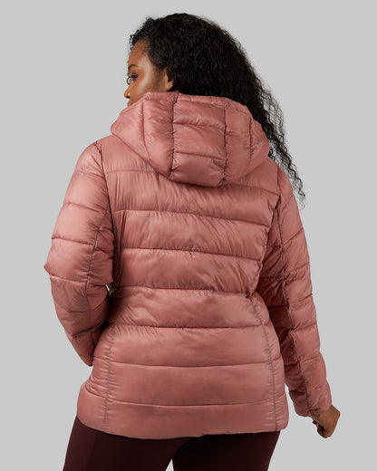 32 Degrees Copper Mule _ Women's Poly-Fill Hooded Packable Jacket {model: Audrey is 5'8", wearing size L}{bottom}{right} {bottom}{right}