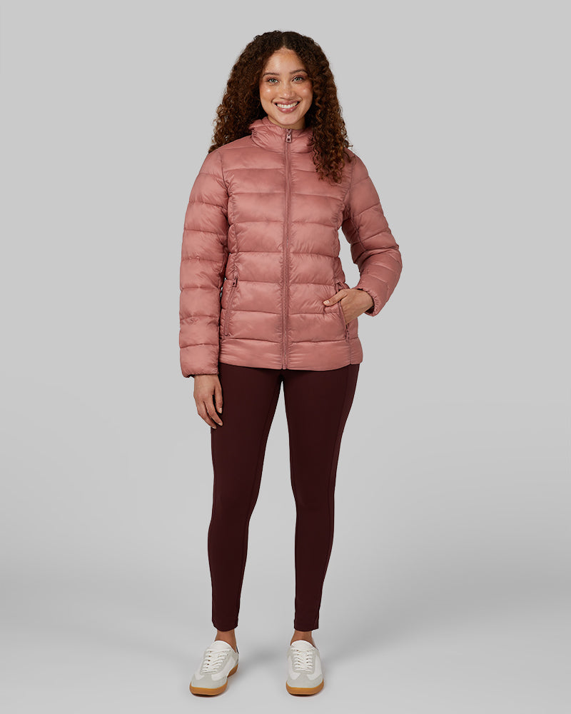 32 Degrees Copper Mule _ Women's Poly-Fill Hooded Packable Jacket {model: Renee is 5'9", wearing size S}{bottom}{right} {bottom}{right}