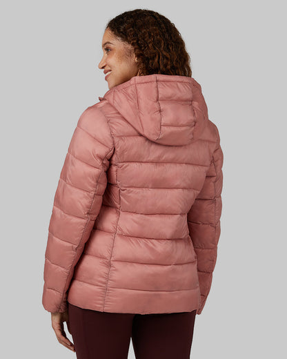 32 Degrees Copper Mule _ Women's Poly-Fill Hooded Packable Jacket {model: Renee is 5'9", wearing size S}{bottom}{right} {bottom}{right}