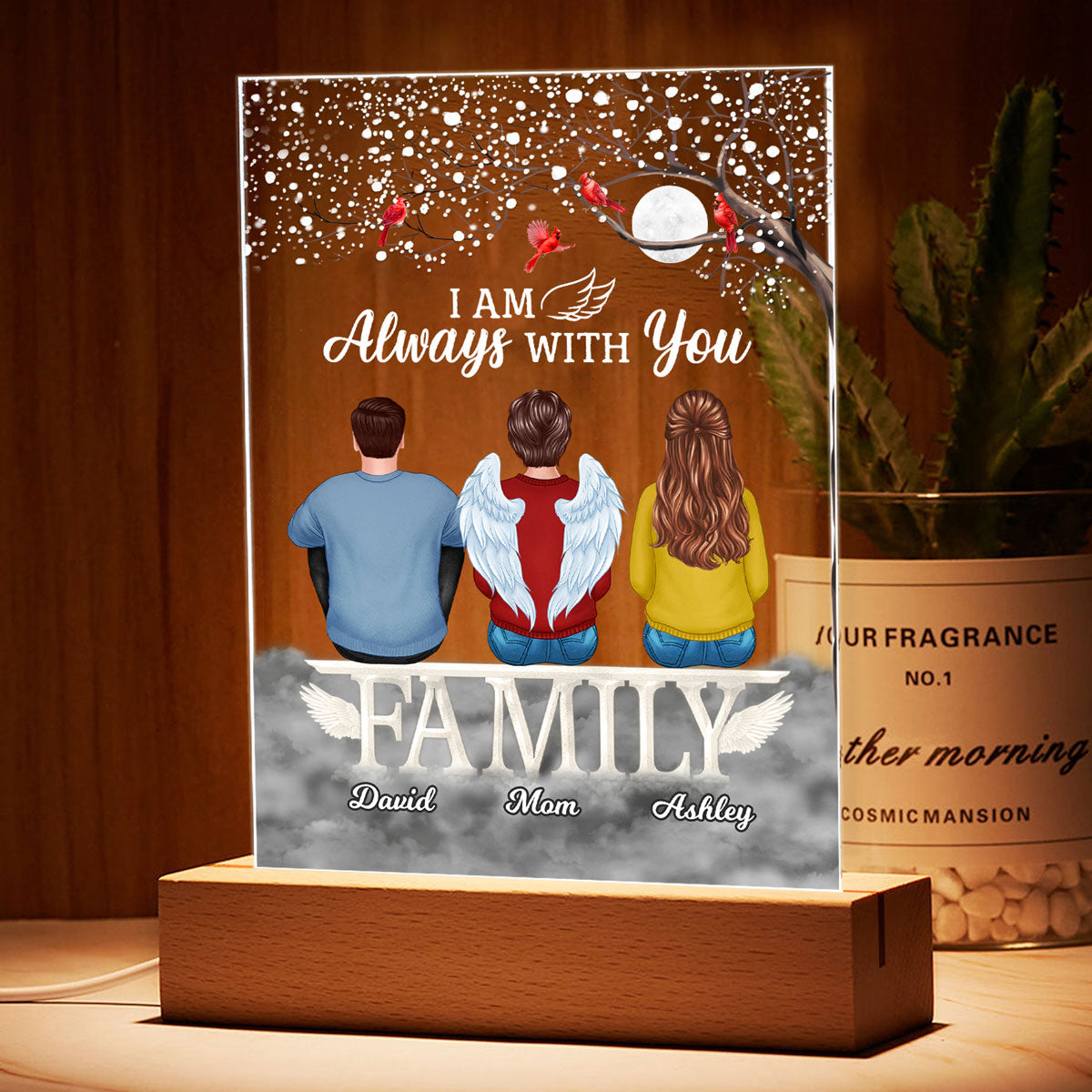 Family Sitting On Text Memorial Remembrance Personalized Rectangle Acrylic Plaque LED Lamp Night Light