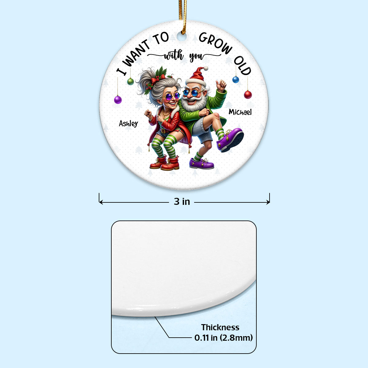 Funny Elderly Couple Christmas Party Whimsical Holiday Personalized Ceramic Ornament