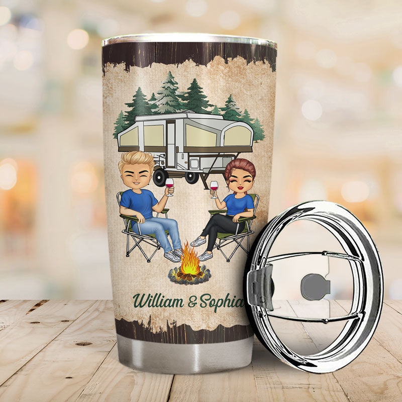 Let's Sit By The Campfire Husband Wife Camping - Couple Gift - Personalized Custom Tumbler