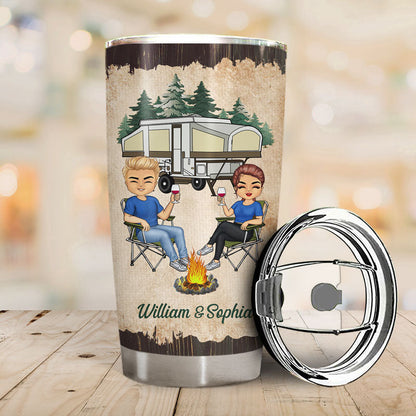 Let's Sit By The Campfire Husband Wife Camping - Couple Gift - Personalized Custom Tumbler