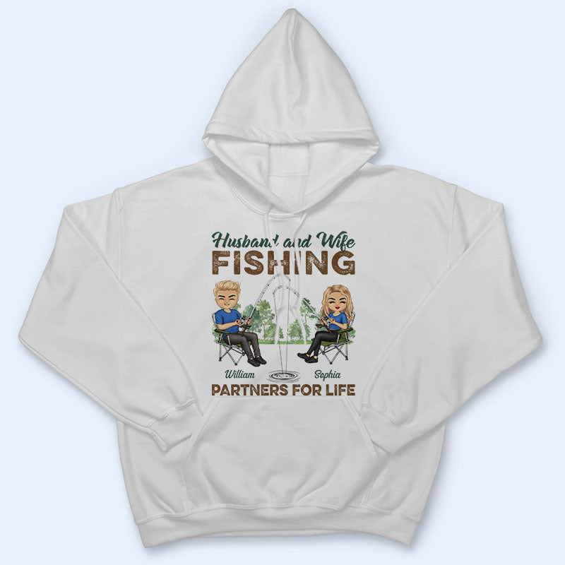 Fishing Partners For Life Husband Wife - Couple Gift - Personalized Custom T Shirt