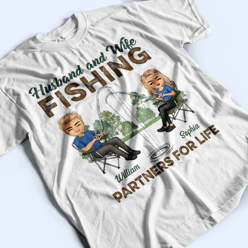 Fishing Partners For Life Husband Wife - Couple Gift - Personalized Custom T Shirt