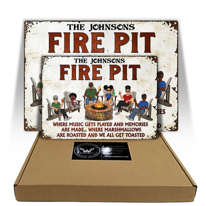 Fire Pit Where Music Gets Played Camping Family - Backyard Sign - Personalized Custom Classic Metal Signs