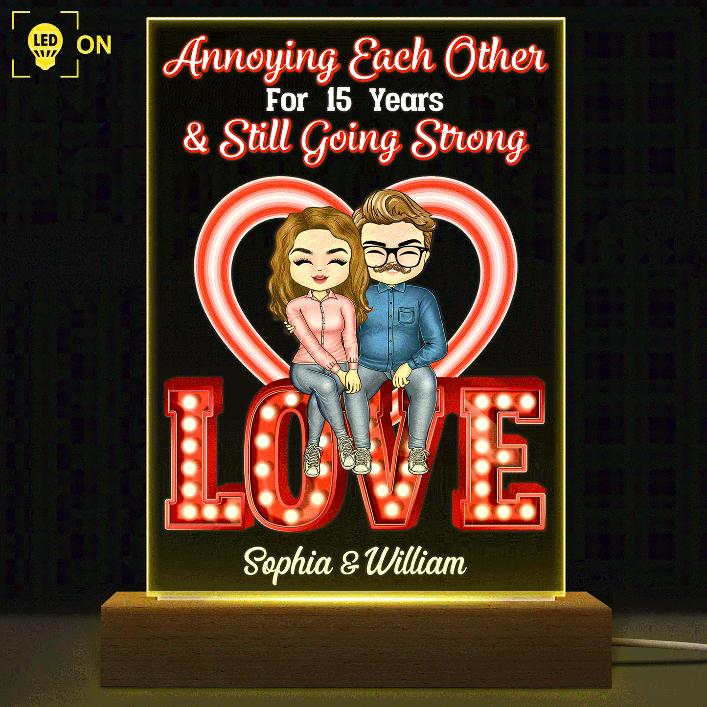 Together Since - Anniversary, Birthday Gift For Spouse, Lover, Husband, Wife, Boyfriend, Girlfriend, Couple - Personalized Custom 3D Led Light Wooden Base