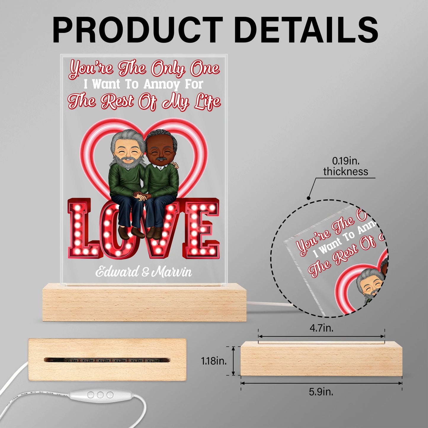 Together Since - Anniversary, Birthday Gift For Spouse, Lover, Husband, Wife, Boyfriend, Girlfriend, Couple - Personalized Custom 3D Led Light Wooden Base