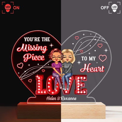 You Are The Missing Piece To My Heart - Anniversary, Birthday Gift For Spouse, Lover, Husband, Wife, Boyfriend, Girlfriend, Couple - Personalized Custom 3D Led Light Wooden Base