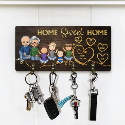 Husband & Wife Home Sweet Home Parents With Kids - Home Decor Gift For Married Couples - Personalized Custom Wood Key Holder