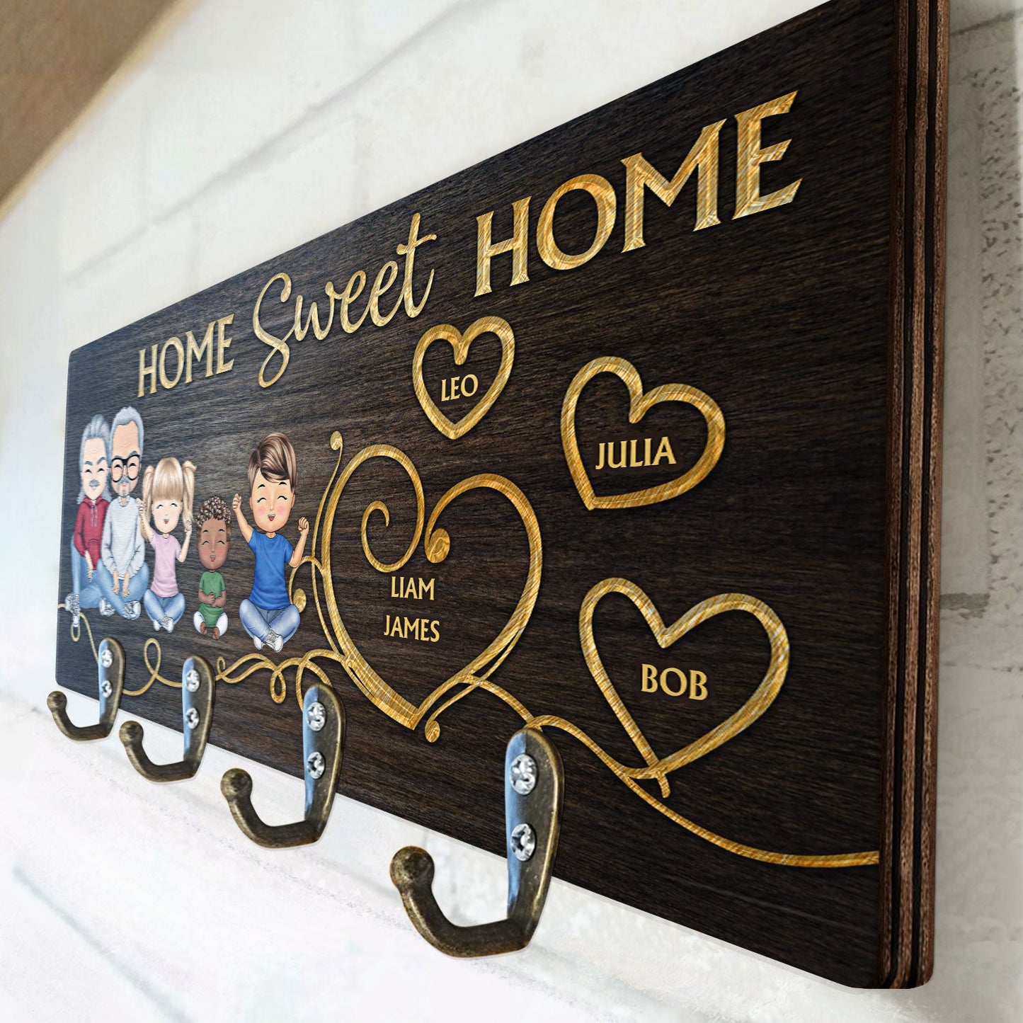 Husband & Wife Home Sweet Home Parents With Kids - Home Decor Gift For Married Couples - Personalized Custom Wood Key Holder