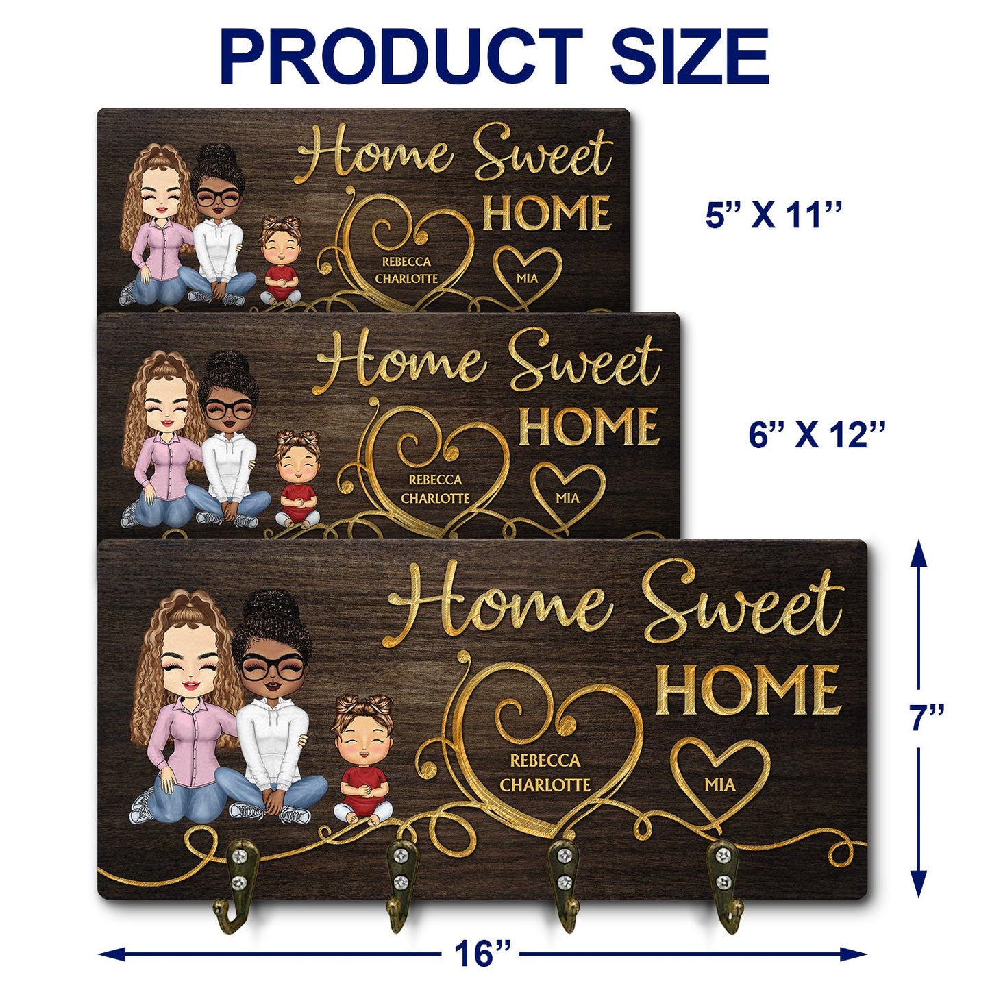 Husband & Wife Home Sweet Home Parents With Kids - Home Decor Gift For Married Couples - Personalized Custom Wood Key Holder