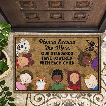 Please Excuse The Mess Our Standards - Birthday, Loving, Funny, Home Decor Gift For Dog, Cat Mom, Dad, Pet Lover, Parent, Grandparent - Personalized Custom Doormat