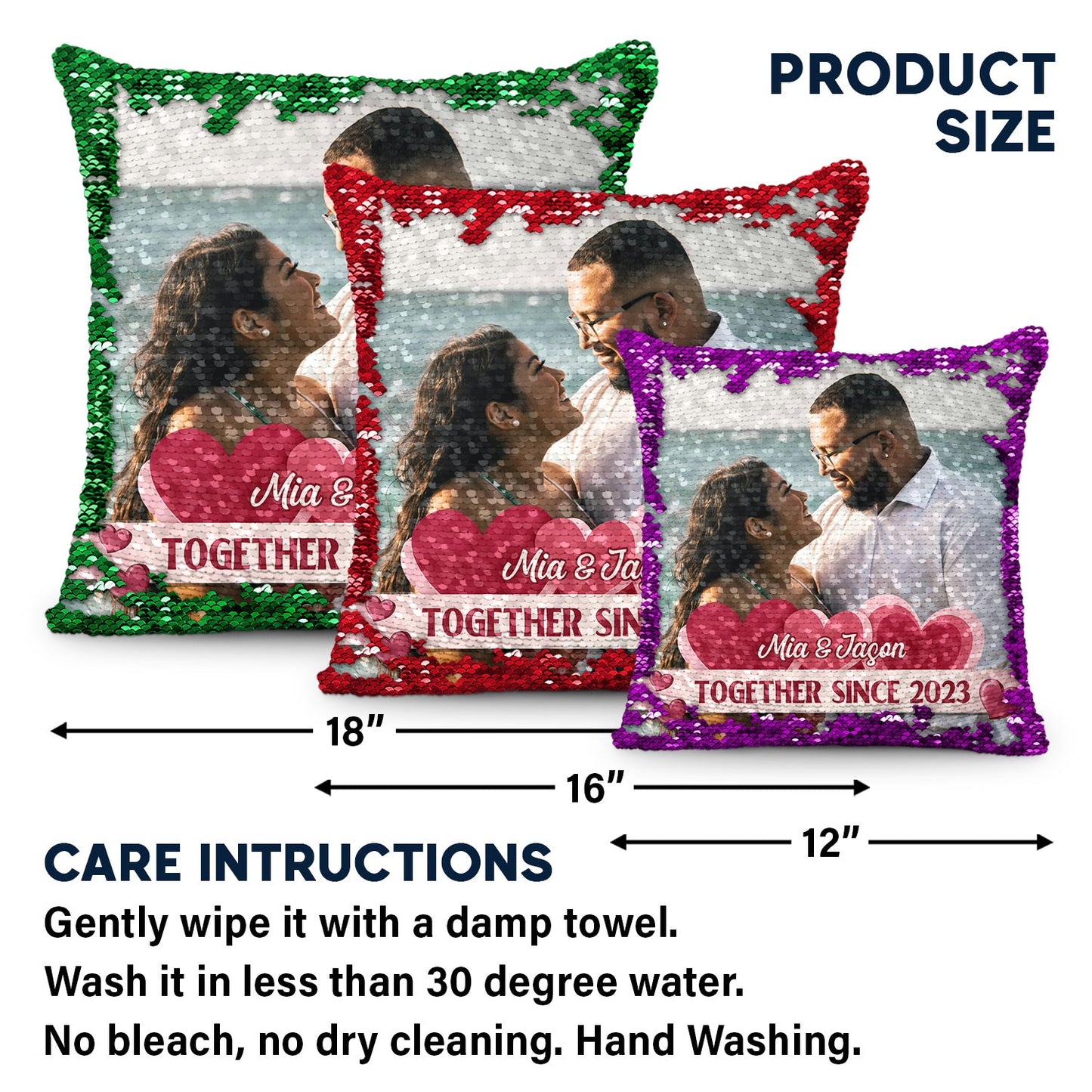 Custom Photo Together Since - Gift For Couples, Husband And Wife - Personalized Sequin Pillow, Mermaid Sequin Cushion Magic Reversible Throw Pillow