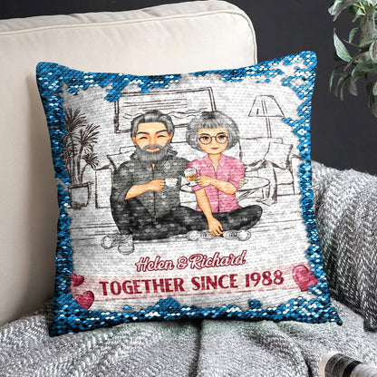 Together Since - Gift For Couples, Husband And Wife - Personalized Sequin Pillow, Mermaid Sequin Cushion Magic Reversible Throw Pillow