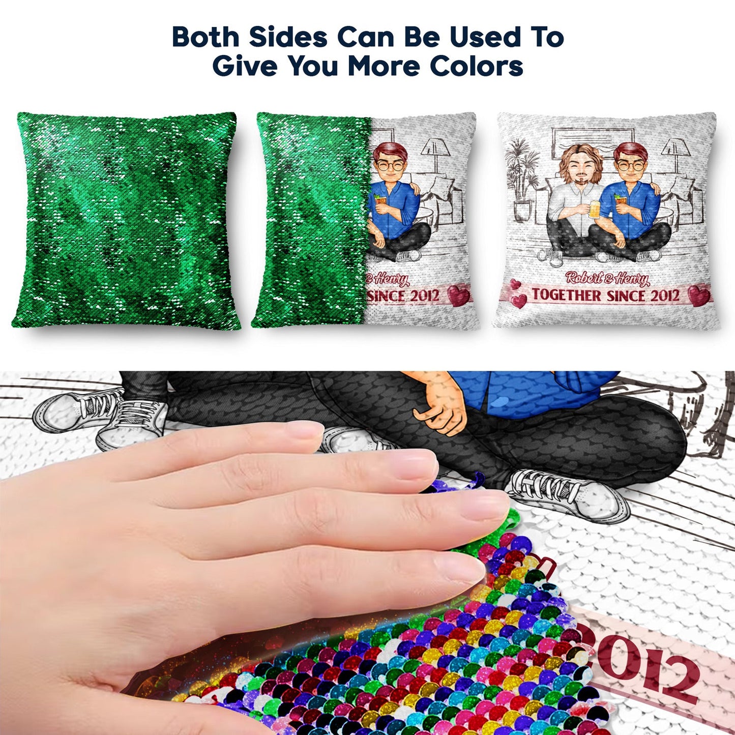 Together Since - Gift For Couples, Husband And Wife - Personalized Sequin Pillow, Mermaid Sequin Cushion Magic Reversible Throw Pillow