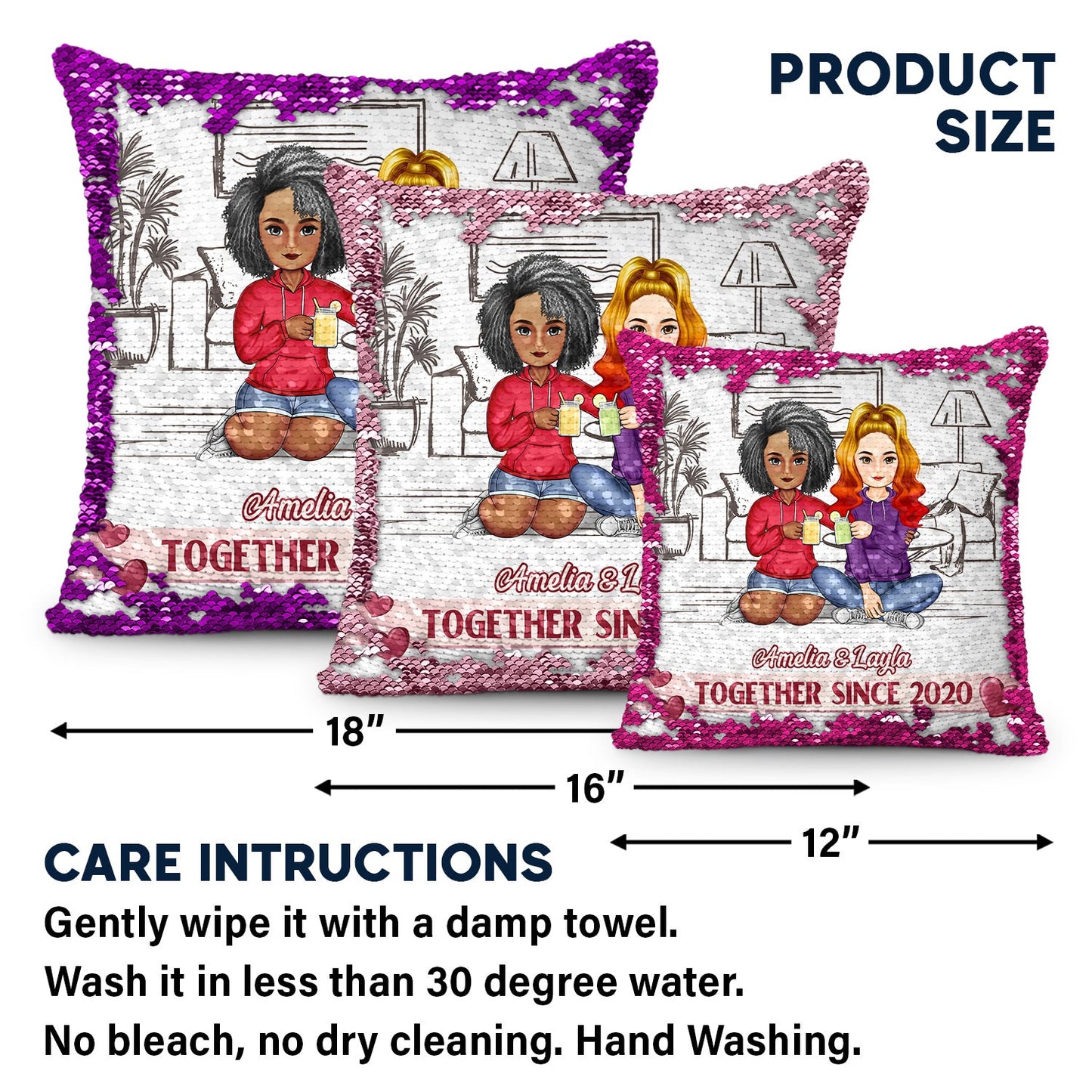 Together Since - Gift For Couples, Husband And Wife - Personalized Sequin Pillow, Mermaid Sequin Cushion Magic Reversible Throw Pillow