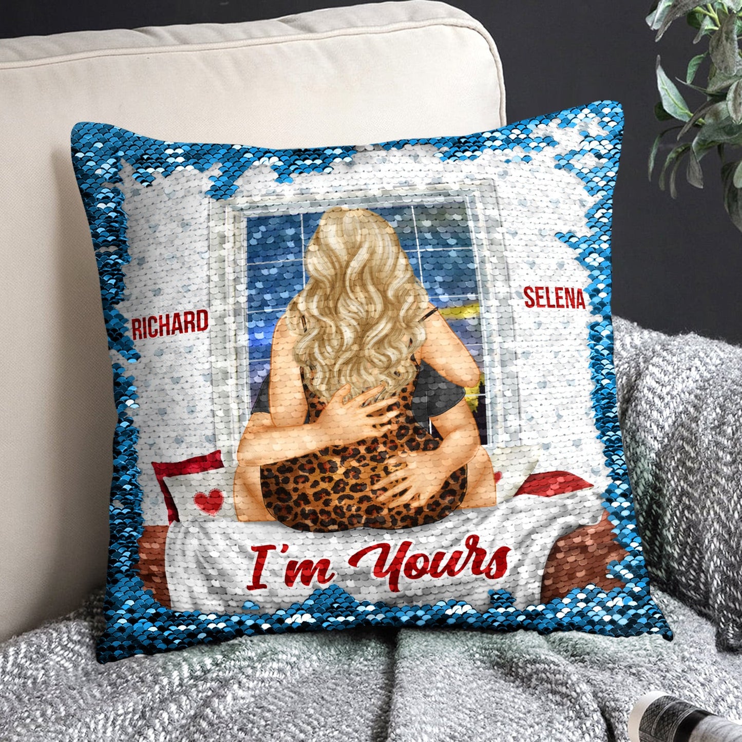 I'm Yours - Gift For Couples, Husband And Wife - Personalized Sequin Pillow, Mermaid Sequin Cushion Magic Reversible Throw Pillow