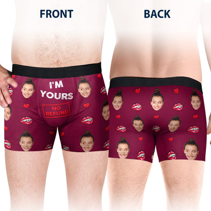 Custom Photo I'm Yours No Refund - Anniversary, Funny Gift For Spouse, Husband, Wife - Personalized Couple Matching Underwear Briefs