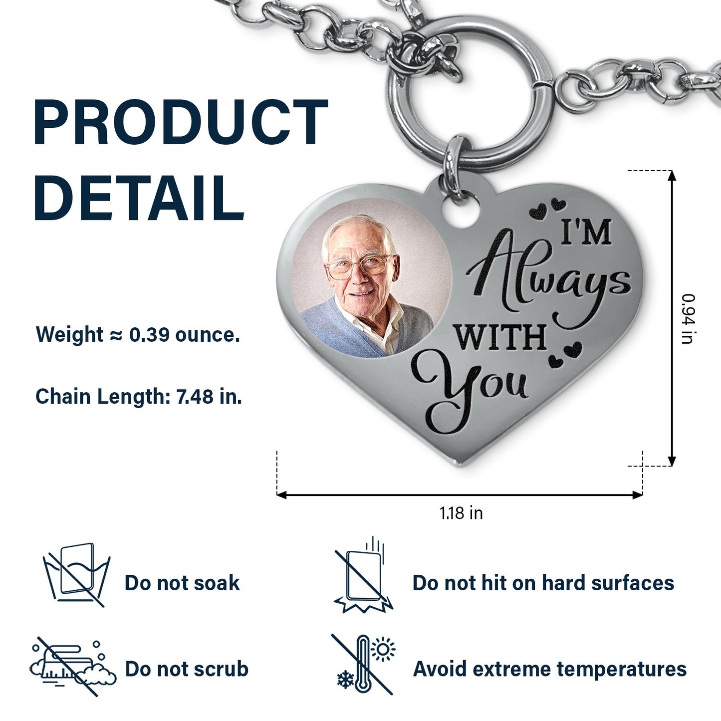 Custom Photo I'm Always With You - Memorial Gift For Family, Siblings, Friends, Dog Lovers, Cat Lovers - Personalized Heart Bracelet