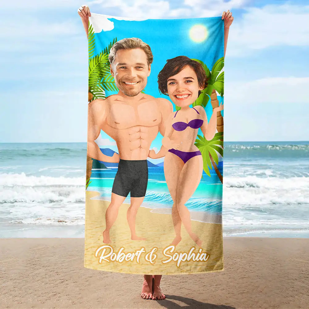Custom Photo Funny Hot Couple - Personalized Beach Towel