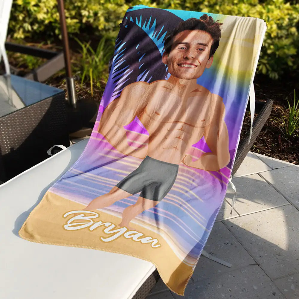 Custom Photo Funny Hot Couple - Personalized Beach Towel