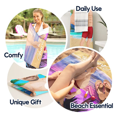 Custom Photo Funny Hot Couple - Personalized Beach Towel