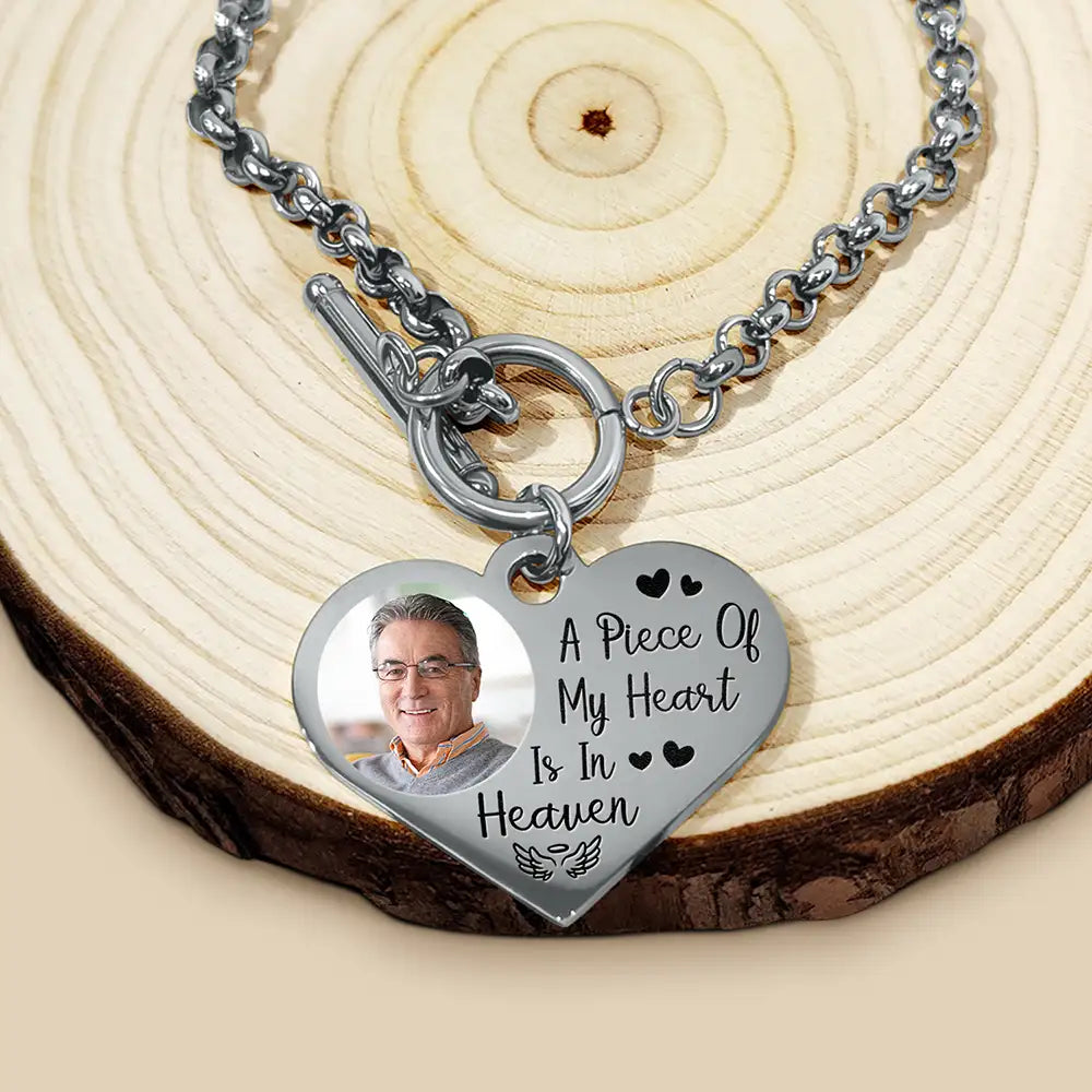 Custom Photo A Piece Of My Heart Is In Heaven Memorial - Personalized Heart Bracelet