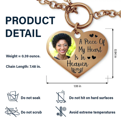 Custom Photo A Piece Of My Heart Is In Heaven Memorial - Personalized Heart Bracelet