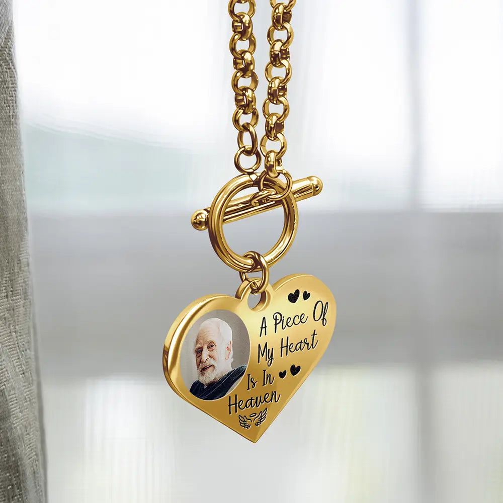 Custom Photo A Piece Of My Heart Is In Heaven Memorial - Personalized Heart Bracelet
