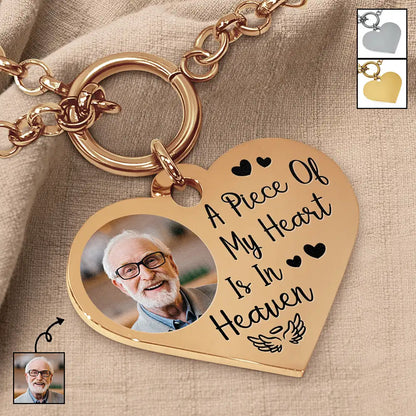 Custom Photo A Piece Of My Heart Is In Heaven Memorial - Personalized Heart Bracelet