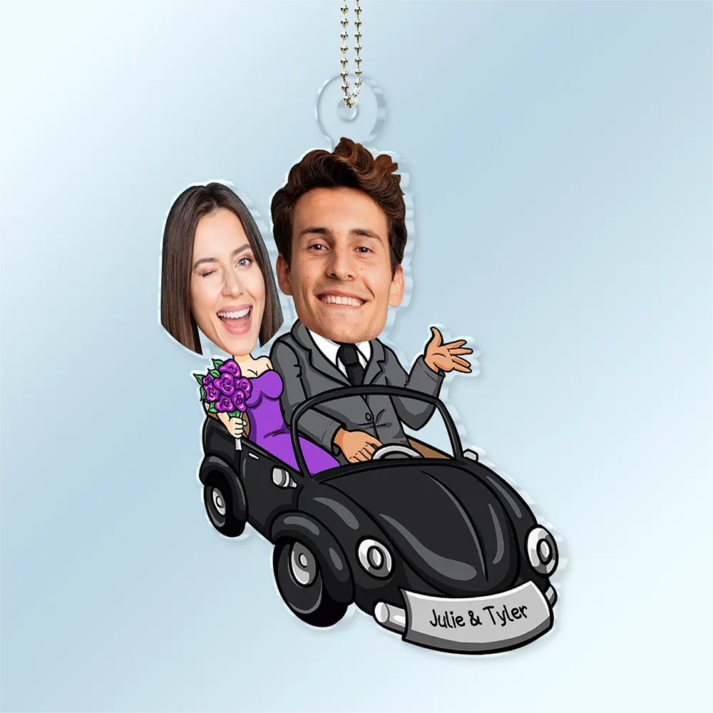 Custom Photo Funny Married Couple Honeymoon Wedding Gift - Personalized Acrylic Car Hanger