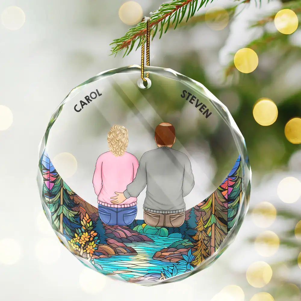 Family Sitting On The Moon - Stained Effect Printed, Personalized Circle Actylic Ornament