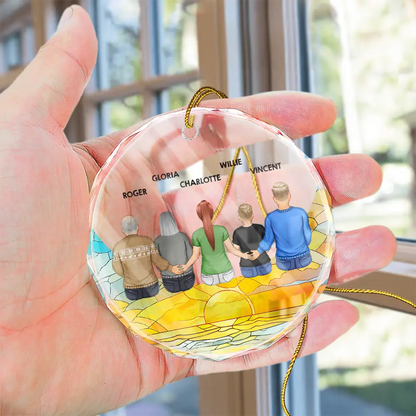 Family Sitting On The Moon - Stained Effect Printed, Personalized Circle Actylic Ornament