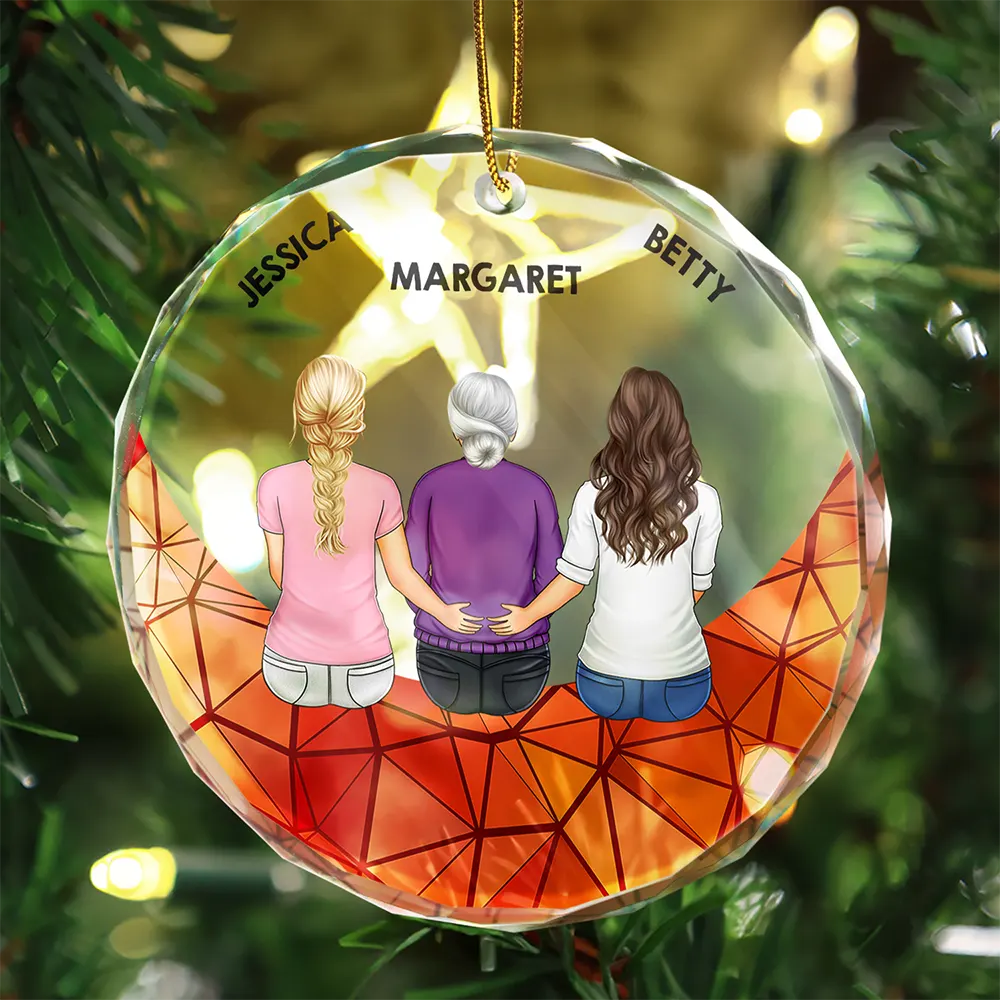 Family Sitting On The Moon - Stained Effect Printed, Personalized Circle Actylic Ornament