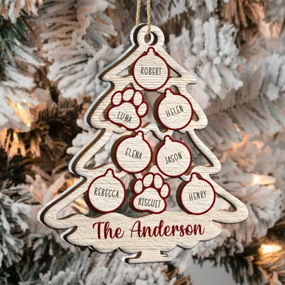 Family Tree With Pet Christmas Icon - Personalized 2-Layered Acrylic Mix Ornament