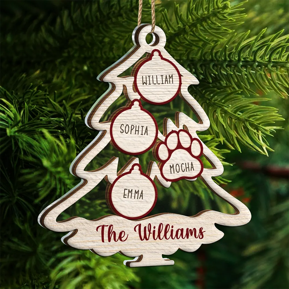 Family Tree With Pet Christmas Icon - Personalized 2-Layered Acrylic Mix Ornament