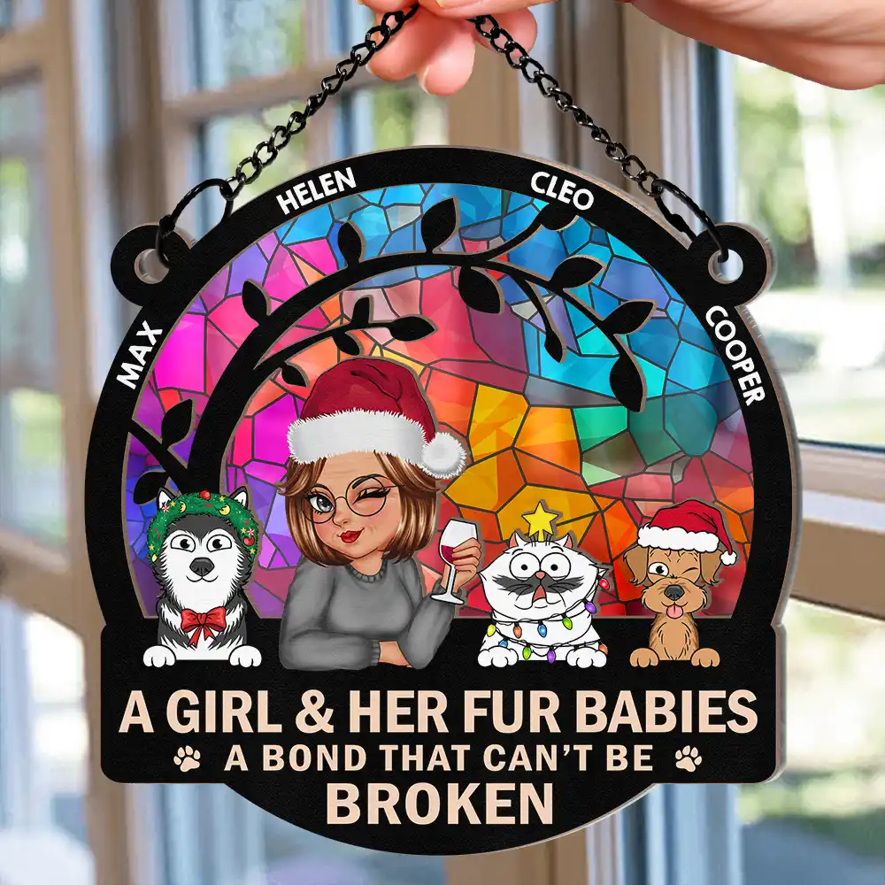 A Girl And Her Cats A Bond That Can't Be Broken Turban Woman - Personalized Window Hanging Suncatcher Ornament