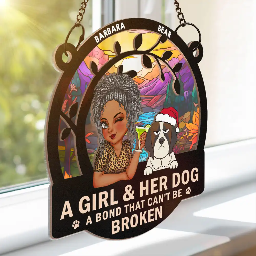 A Girl And Her Cats A Bond That Can't Be Broken Turban Woman - Personalized Window Hanging Suncatcher Ornament