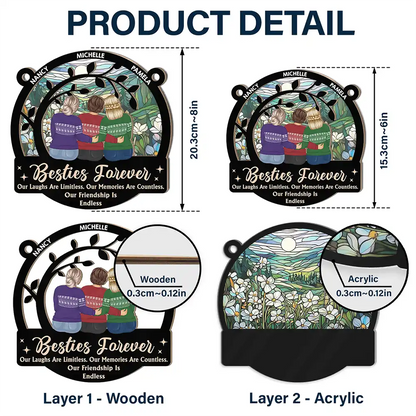 Limitless Laugh Countless Memories Endless Friendship Besties - Personalized Window Hanging Suncatcher Ornament