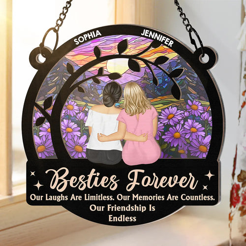 Limitless Laugh Countless Memories Endless Friendship Besties - Personalized Window Hanging Suncatcher Ornament