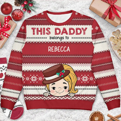 This Grandpa Daddy Belongs To Grandkids Kids - Personalized Unisex Ugly Sweater