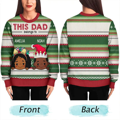 This Grandpa Daddy Belongs To Grandkids Kids - Personalized Unisex Ugly Sweater